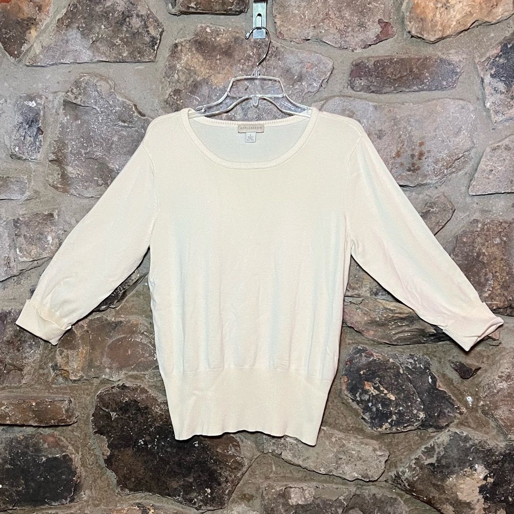 Appleseed’s Size Large Cream Color 3/4 Cuffed Sleeve Women’s Knit Sweater